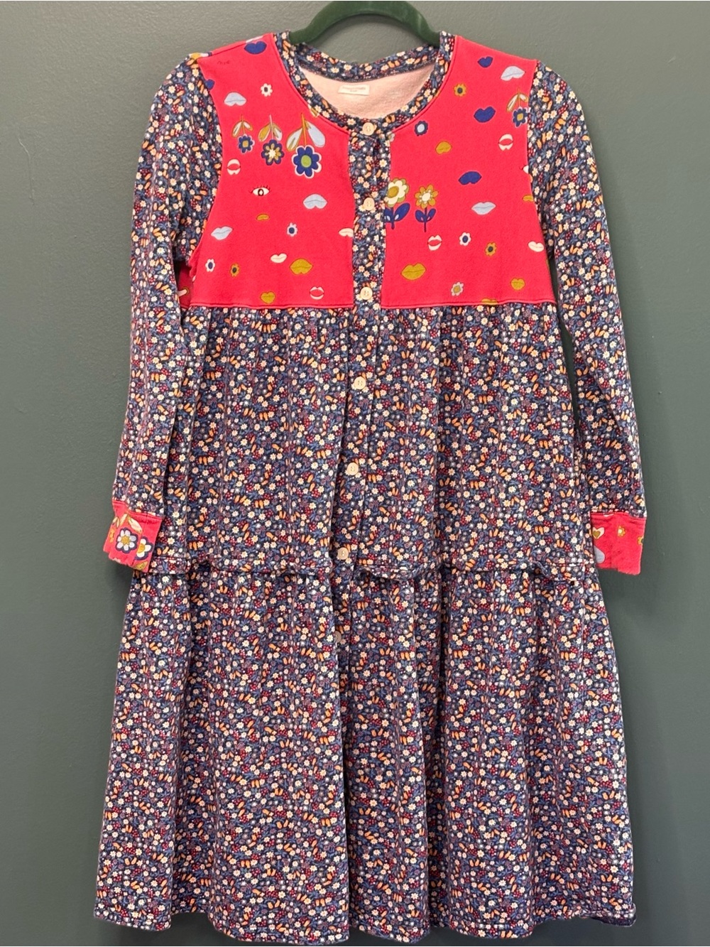 Tsumori Chisato Mori Kei Cotton Navy Floral Tiered Kidcore Whimsical Sleep Dress
